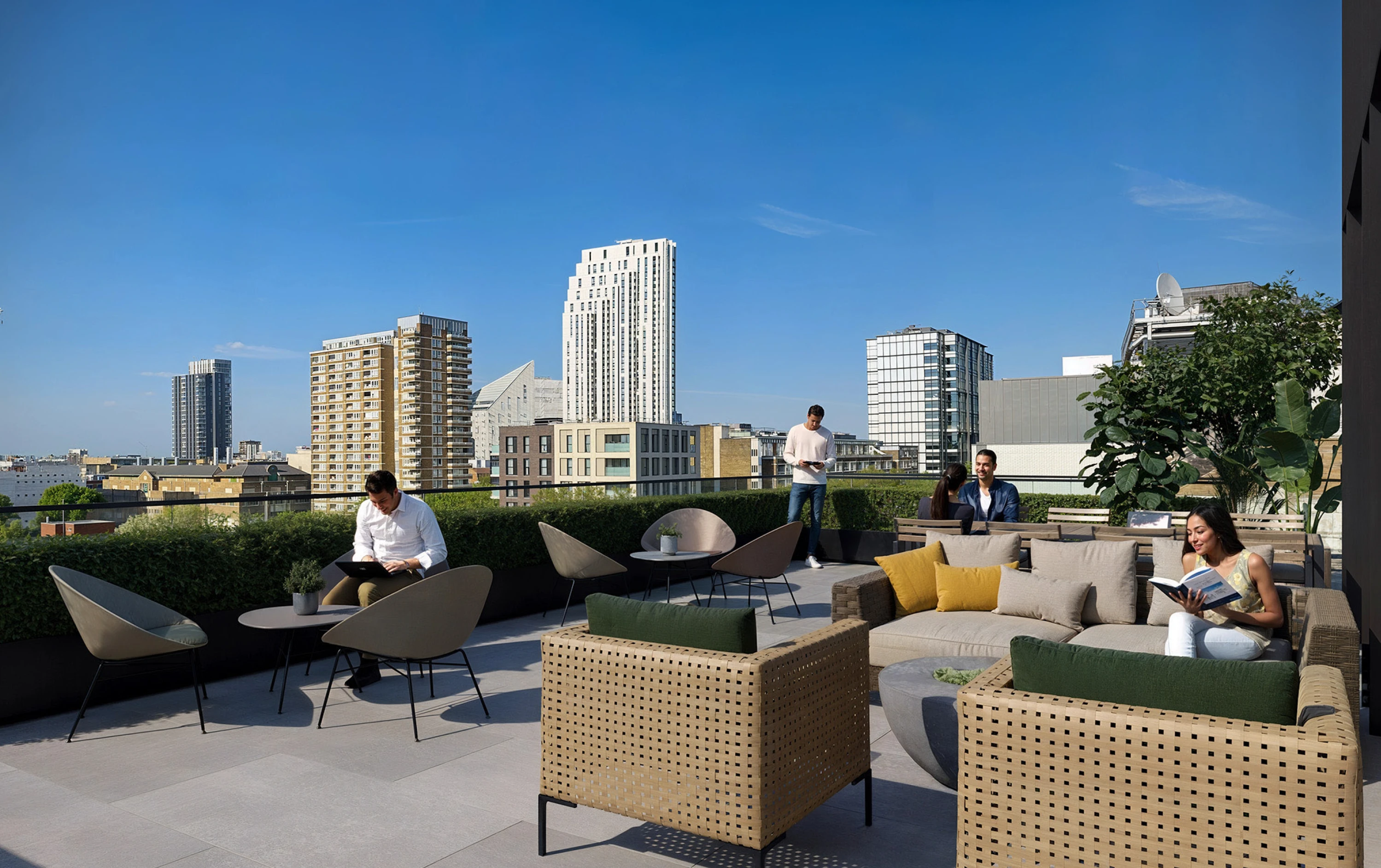 Roof terrace CGI with view towards Old Street roundabout